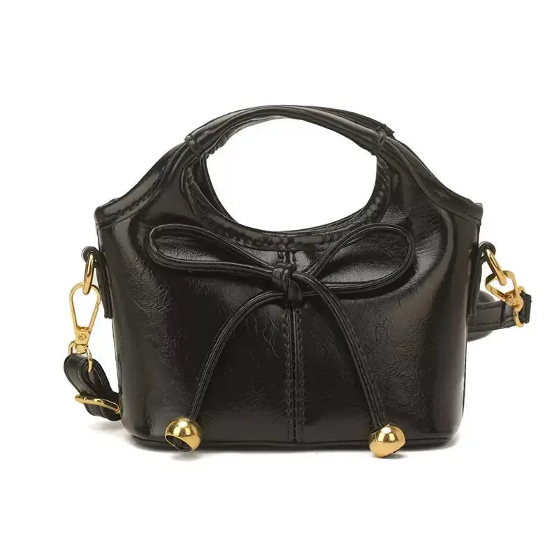 Mini Bowtie Handbag & Crossbody Purse with Gold Bead Accents