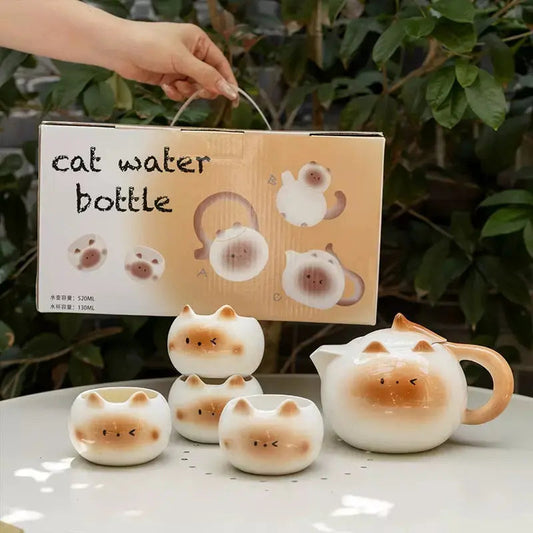 Cat Ceramic Tea Set – Cat-Shaped Teapot with 4 Cups