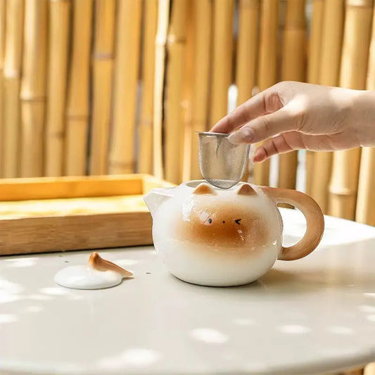 Cat Ceramic Tea Set – Cat-Shaped Teapot with 4 Cups