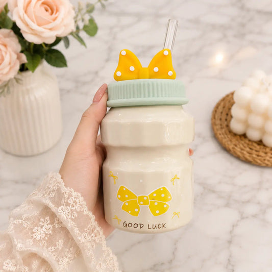 Bow Ceramic Storage Jar with 3D Bow Lid