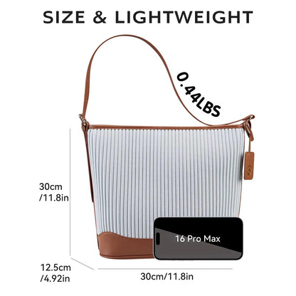 Premium Pleated Shoulder Tote Bag for Women Lightweight Casual Crossbody Handbag with Leather Trim