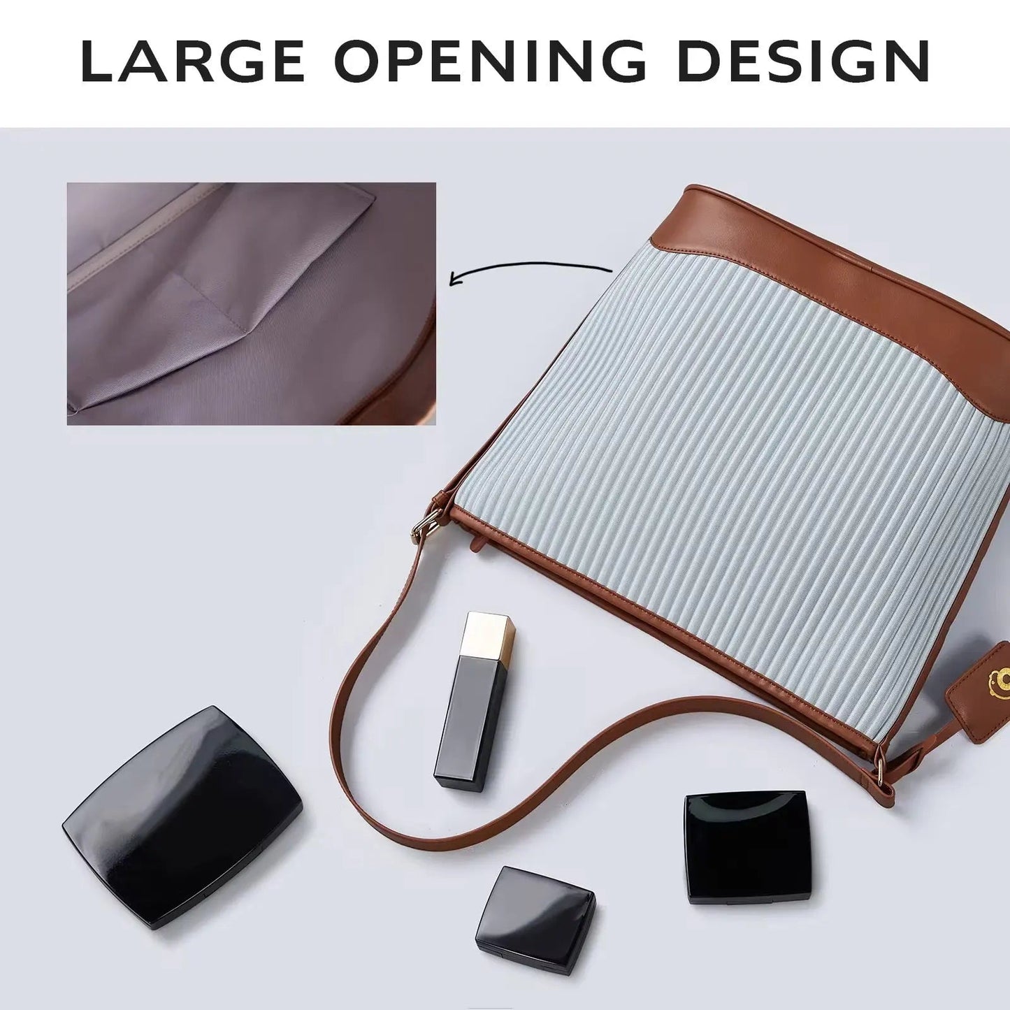 Premium Pleated Shoulder Tote Bag for Women Lightweight Casual Crossbody Handbag with Leather Trim