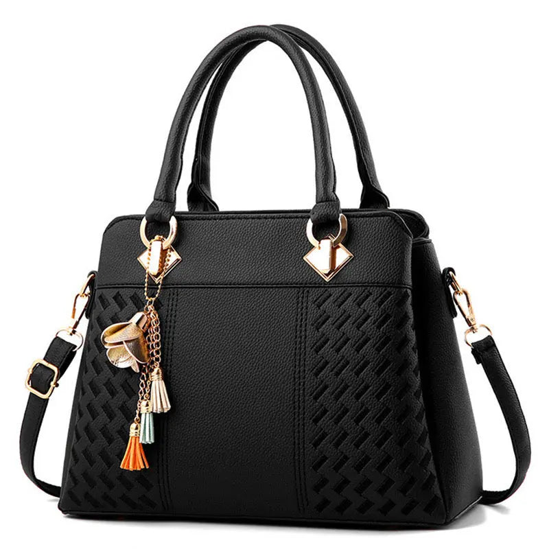 Avenue Tassel Tote – Structured Woven-Panel Handbag & Multi-Way Shoulder Bag