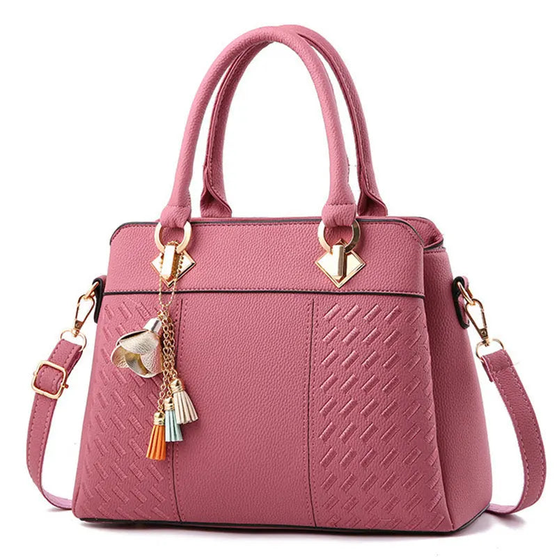 Avenue Tassel Tote – Structured Woven-Panel Handbag & Multi-Way Shoulder Bag