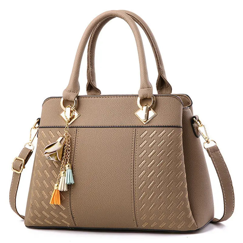 Avenue Tassel Tote – Structured Woven-Panel Handbag & Multi-Way Shoulder Bag