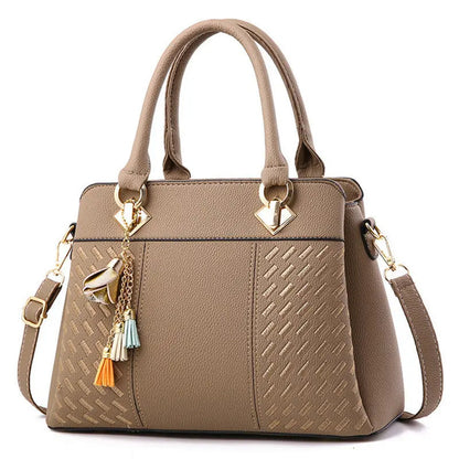 Avenue Tassel Tote – Structured Woven-Panel Handbag & Multi-Way Shoulder Bag