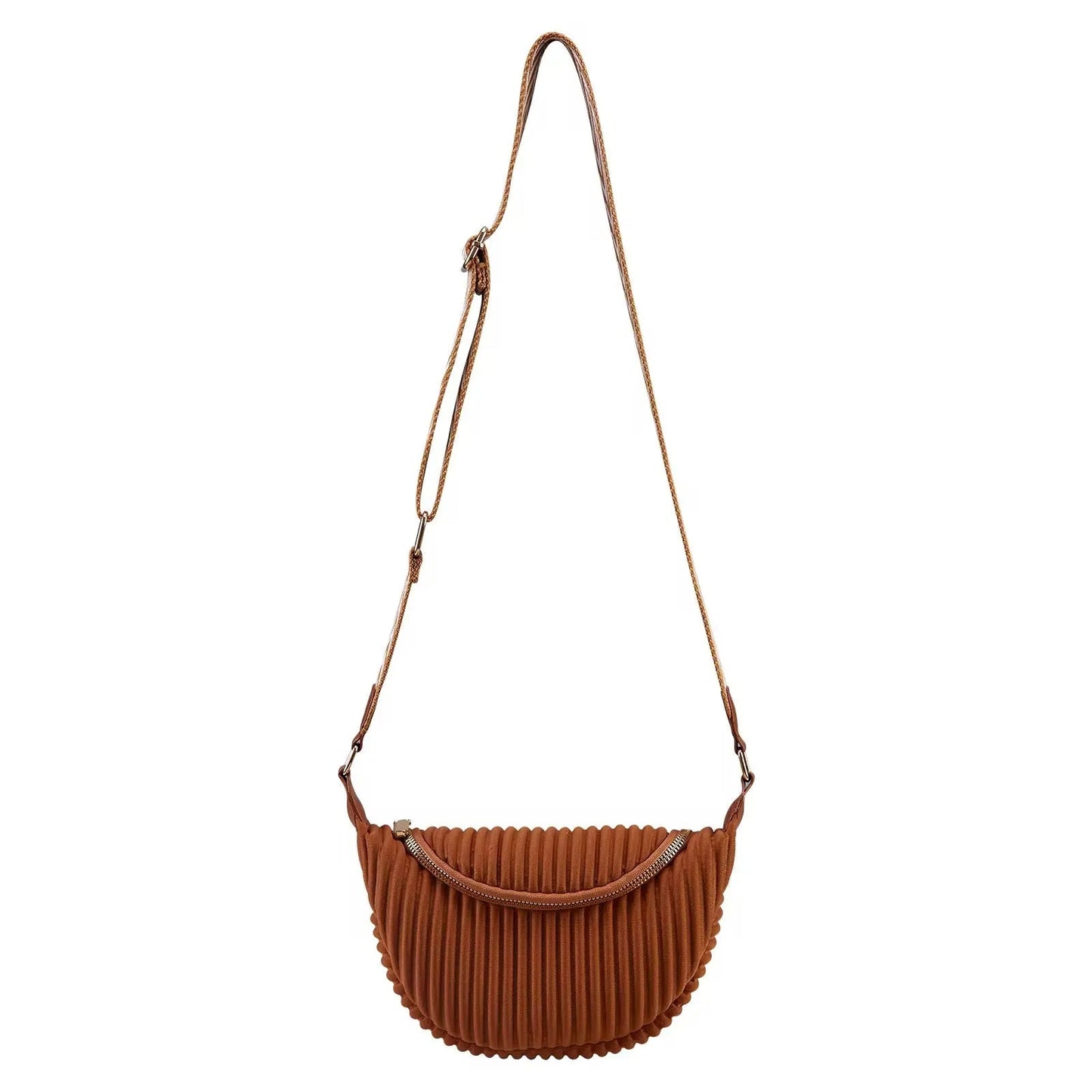 Chic Pleated Crescent Crossbody – Minimalist Half-Moon Sling Bag with Wide Strap