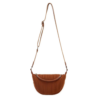 Chic Pleated Crescent Crossbody – Minimalist Half-Moon Sling Bag with Wide Strap