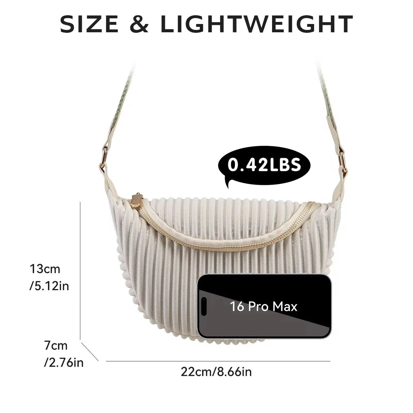 Chic Pleated Crescent Crossbody – Minimalist Half-Moon Sling Bag with Wide Strap