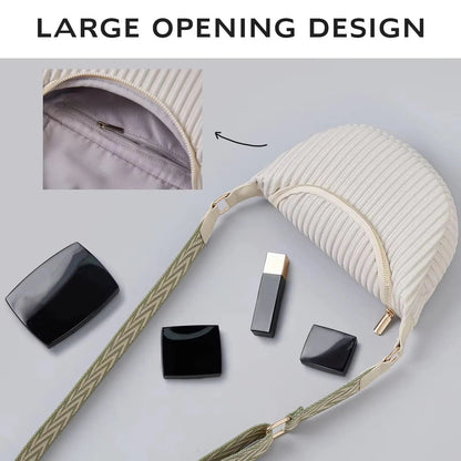 Chic Pleated Crescent Crossbody – Minimalist Half-Moon Sling Bag with Wide Strap
