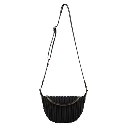 Chic Pleated Crescent Crossbody – Minimalist Half-Moon Sling Bag with Wide Strap