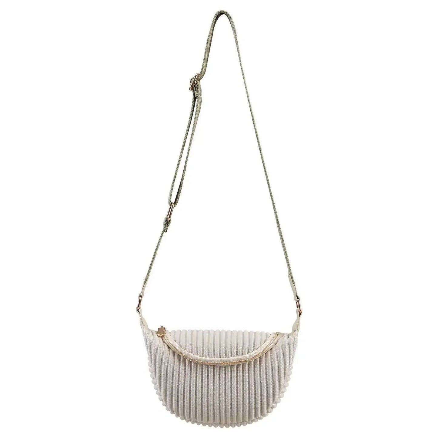 Chic Pleated Crescent Crossbody – Minimalist Half-Moon Sling Bag with Wide Strap