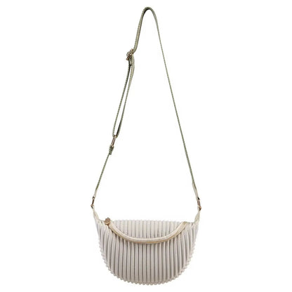 Chic Pleated Crescent Crossbody – Minimalist Half-Moon Sling Bag with Wide Strap
