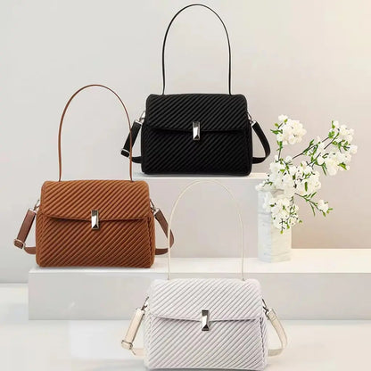 Elegant Pleated Dual-Handle Tote – Minimalist Convertible Shoulder Bag & Crossbody