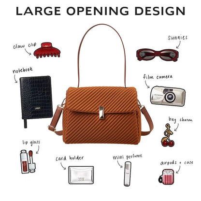 Elegant Pleated Dual-Handle Tote – Minimalist Convertible Shoulder Bag & Crossbody