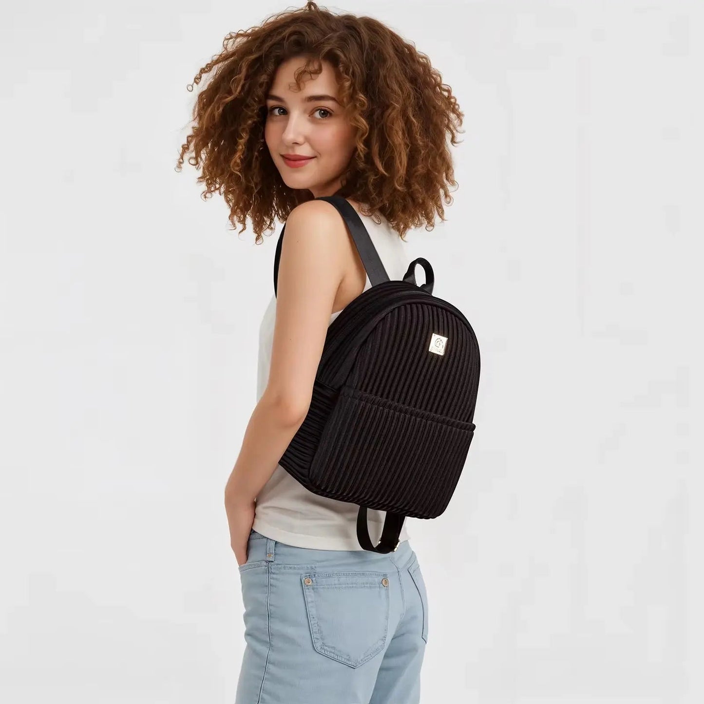 Aesthetic Pleated Velvet Mini Backpack – Lightweight Minimalist Daypack & Travel Bag