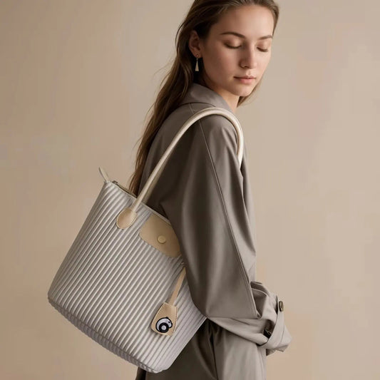 Premium Pleated Everyday Tote – Lightweight Aesthetic Shoulder Bag for Work & Travel