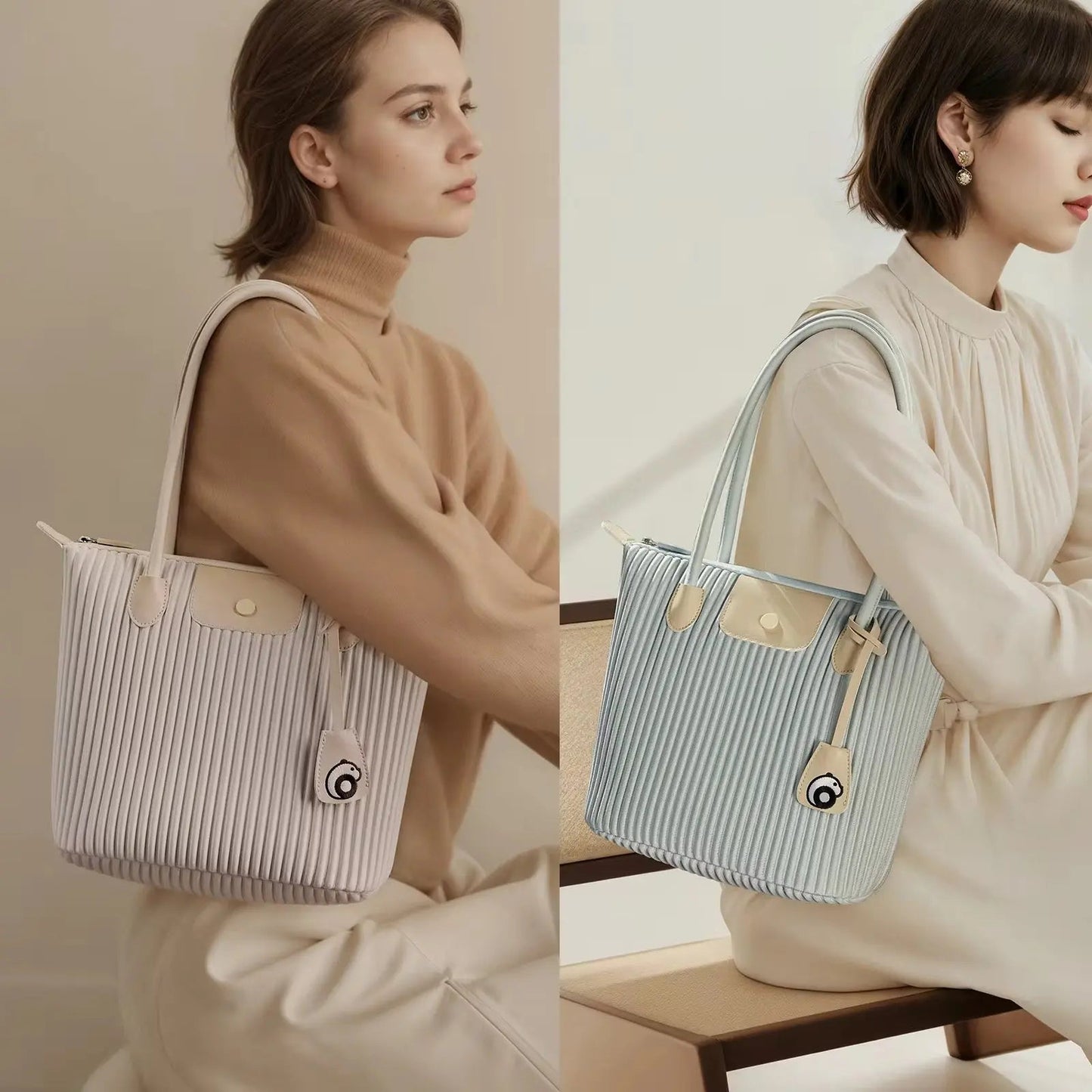 Premium Pleated Everyday Tote – Lightweight Aesthetic Shoulder Bag for Work & Travel