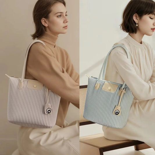 Premium Pleated Everyday Tote – Lightweight Aesthetic Shoulder Bag for Work & Travel
