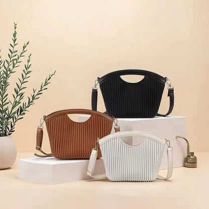 Petal-Pleated Top Handle Bag – Minimalist Vegan Leather Crossbody & Tote