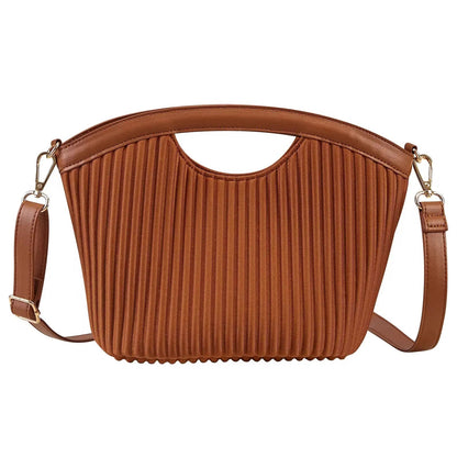 Petal-Pleated Top Handle Bag – Minimalist Vegan Leather Crossbody & Tote