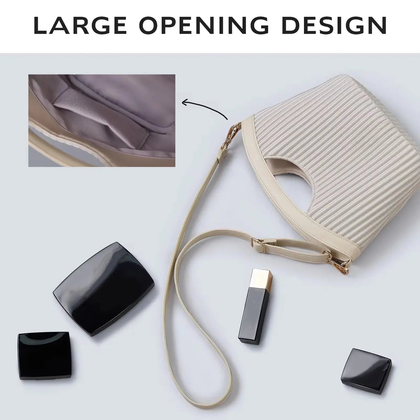 Petal-Pleated Top Handle Bag – Minimalist Vegan Leather Crossbody & Tote