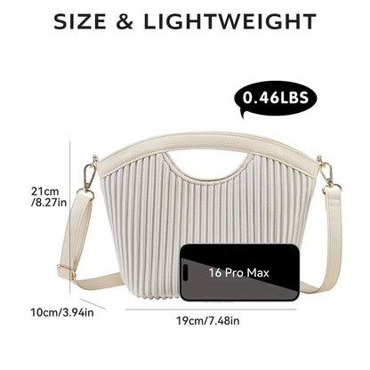 Petal-Pleated Top Handle Bag – Minimalist Vegan Leather Crossbody & Tote