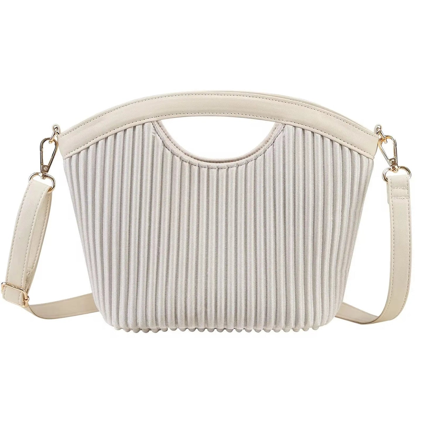 Petal-Pleated Top Handle Bag – Minimalist Vegan Leather Crossbody & Tote