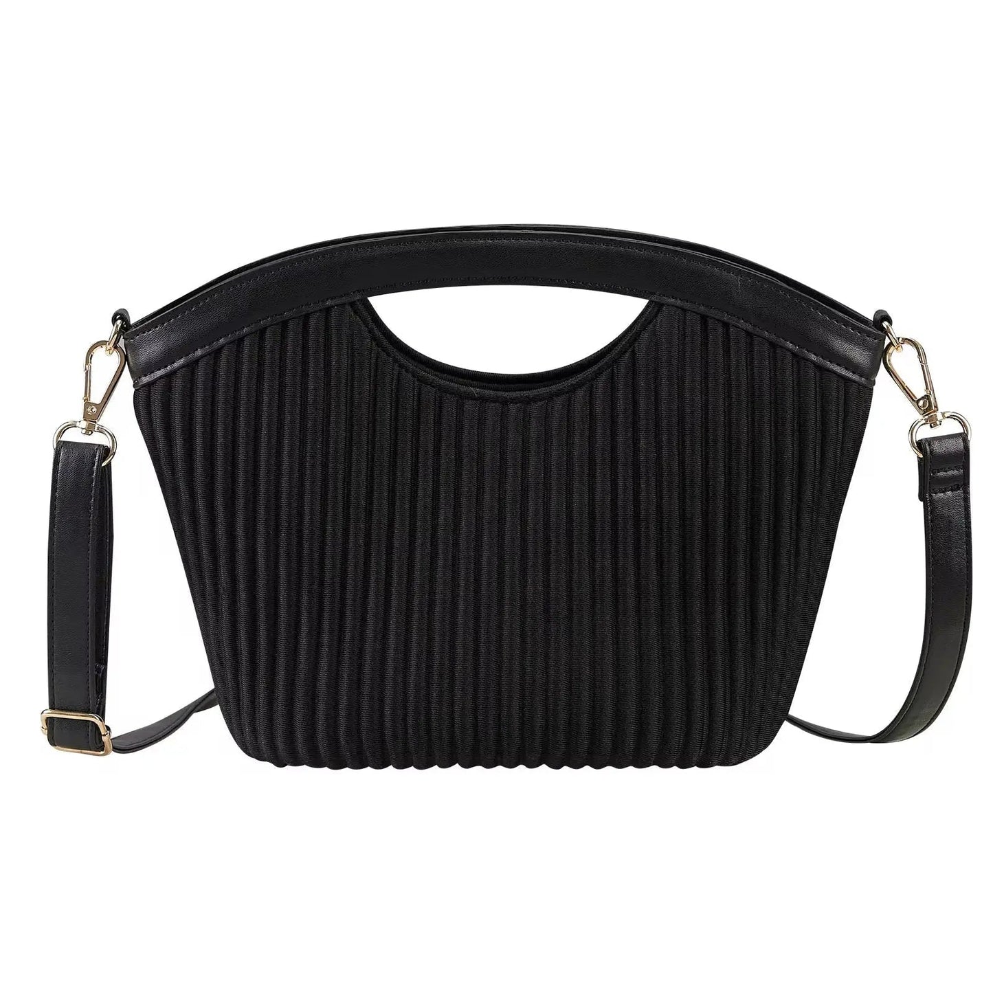 Petal-Pleated Top Handle Bag – Minimalist Vegan Leather Crossbody & Tote