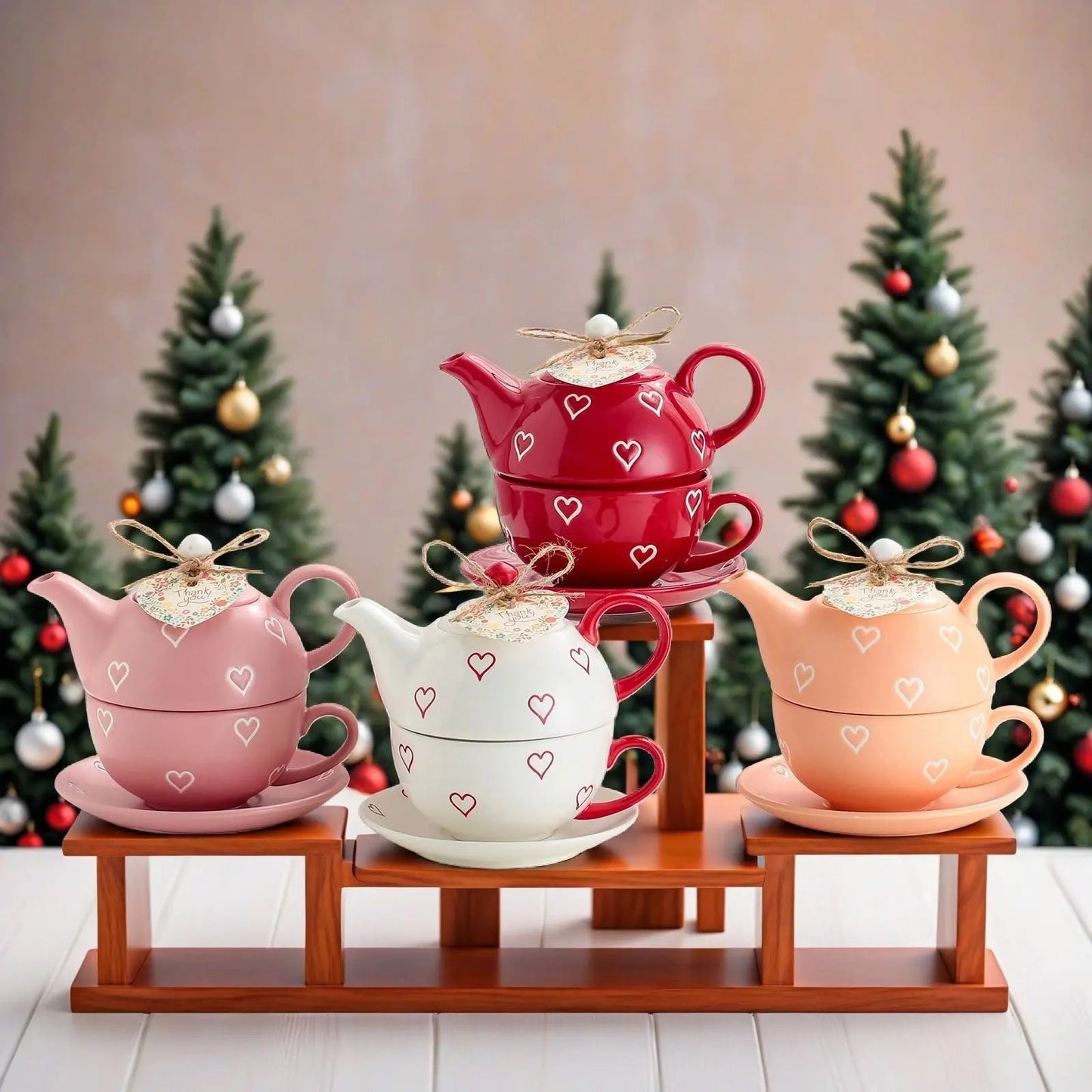 Amour Heart-Print Tea Service – Minimalist Ceramic "Tea for One" Set