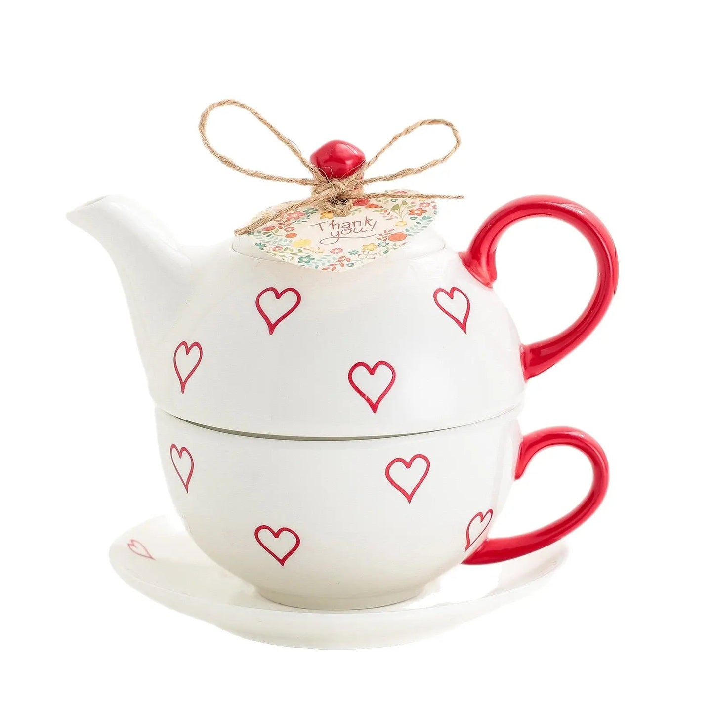 Amour Heart-Print Tea Service – Minimalist Ceramic "Tea for One" Set