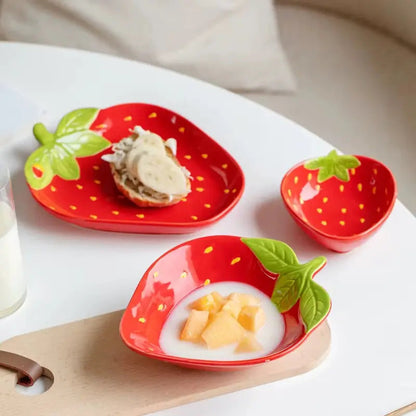 Strawberry Ceramic Serving Plate & Bowl