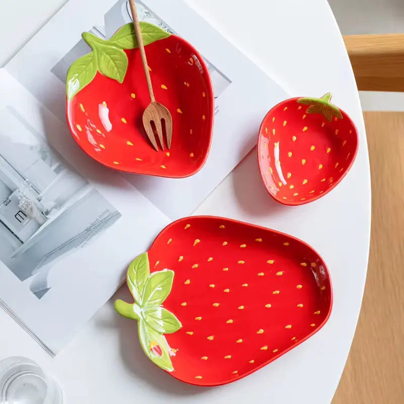 Strawberry Ceramic Serving Plate & Bowl