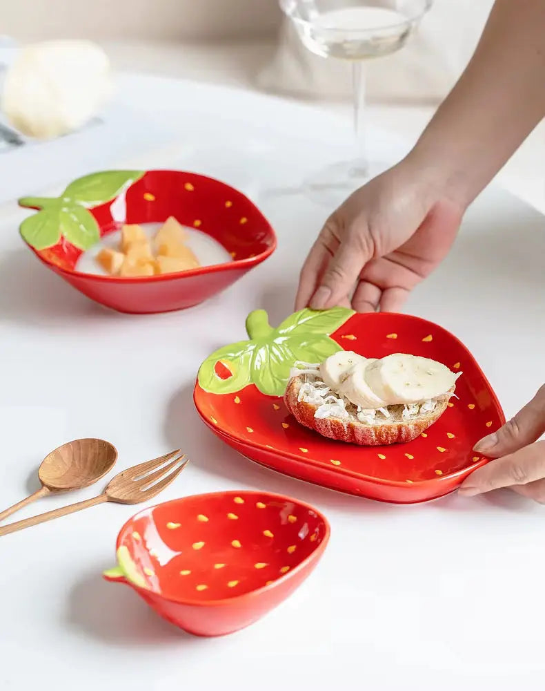 Strawberry Ceramic Serving Plate & Bowl