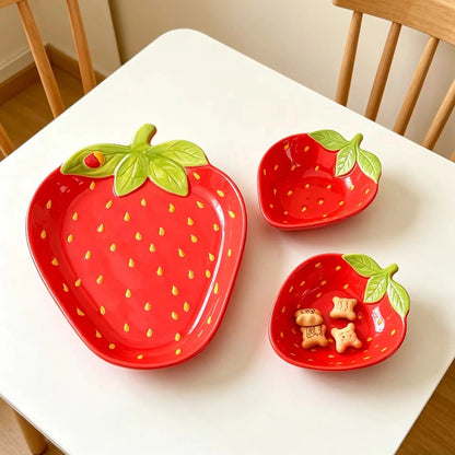 Strawberry Ceramic Serving Plate & Bowl