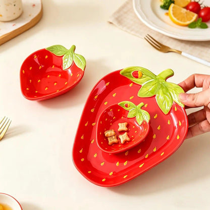 Strawberry Ceramic Serving Plate & Bowl