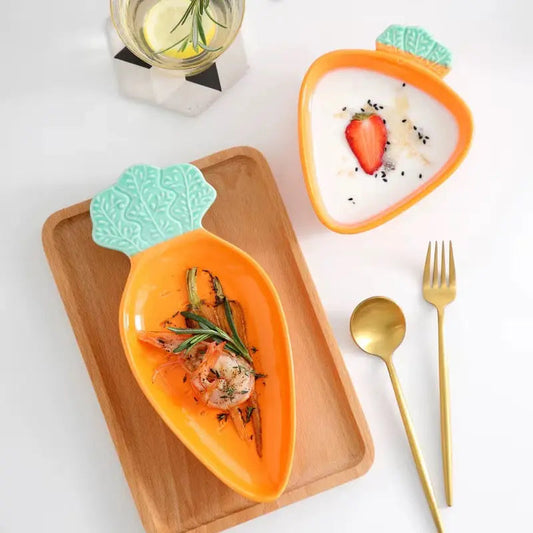 Carrot-Shaped Ceramic Serving Plate & Bowl
