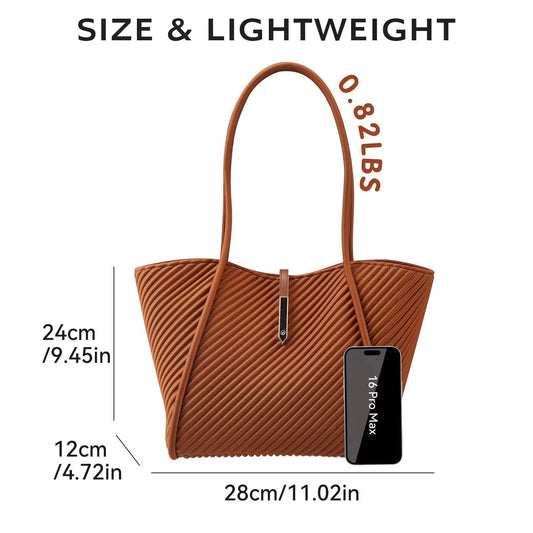 Elegant Pleated Shoulder Tote – Lightweight Minimalist Handbag for Work & Travel