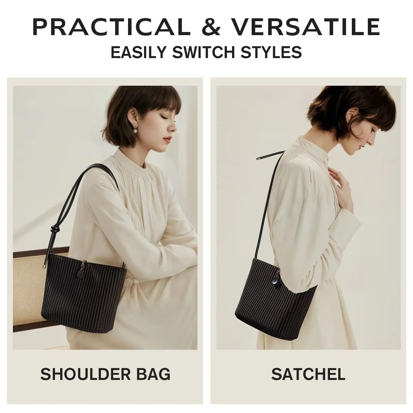 Pleated Drift Satchel – Artisan Convertible Shoulder Bag & Minimalist Crossbody Tote