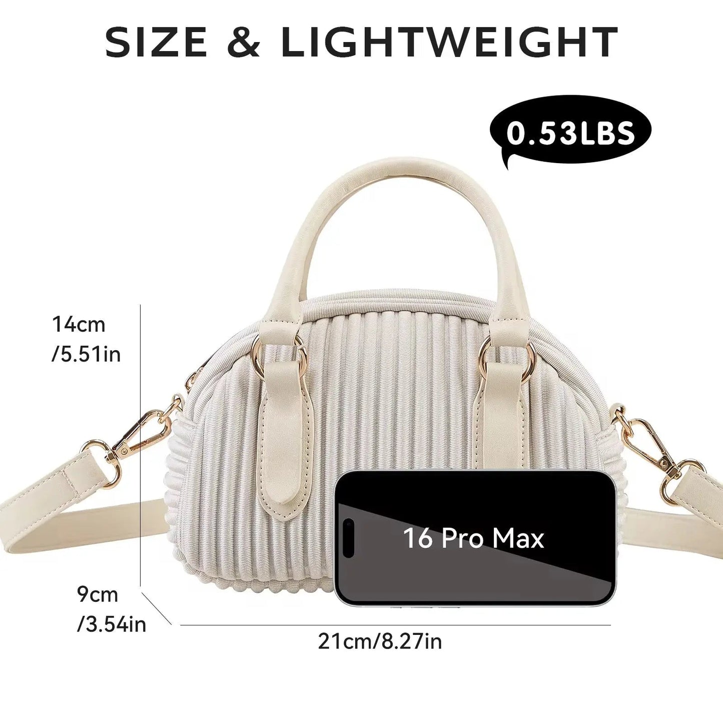 Elegant Pleated Mini Bowling Bag – Chic Convertible Crossbody & Handheld Purse