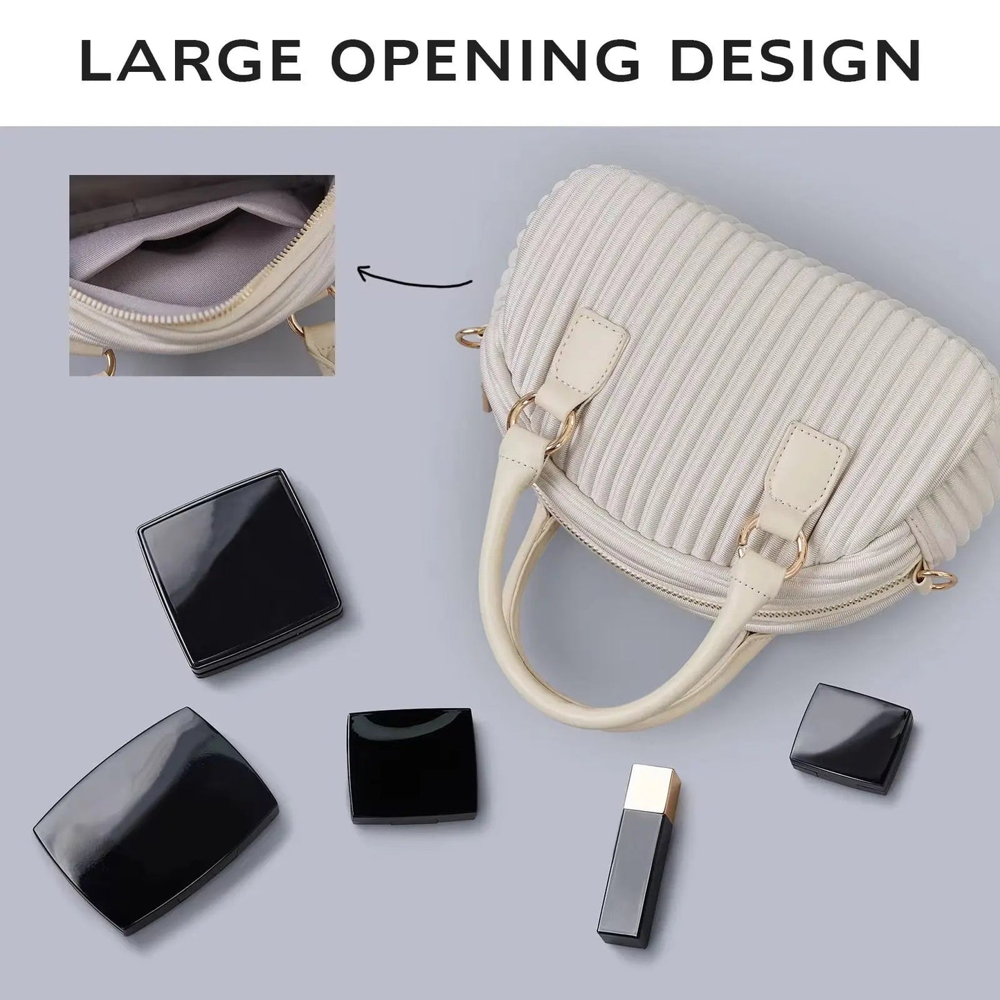 Elegant Pleated Mini Bowling Bag – Chic Convertible Crossbody & Handheld Purse
