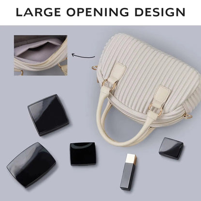 Elegant Pleated Mini Bowling Bag – Chic Convertible Crossbody & Handheld Purse