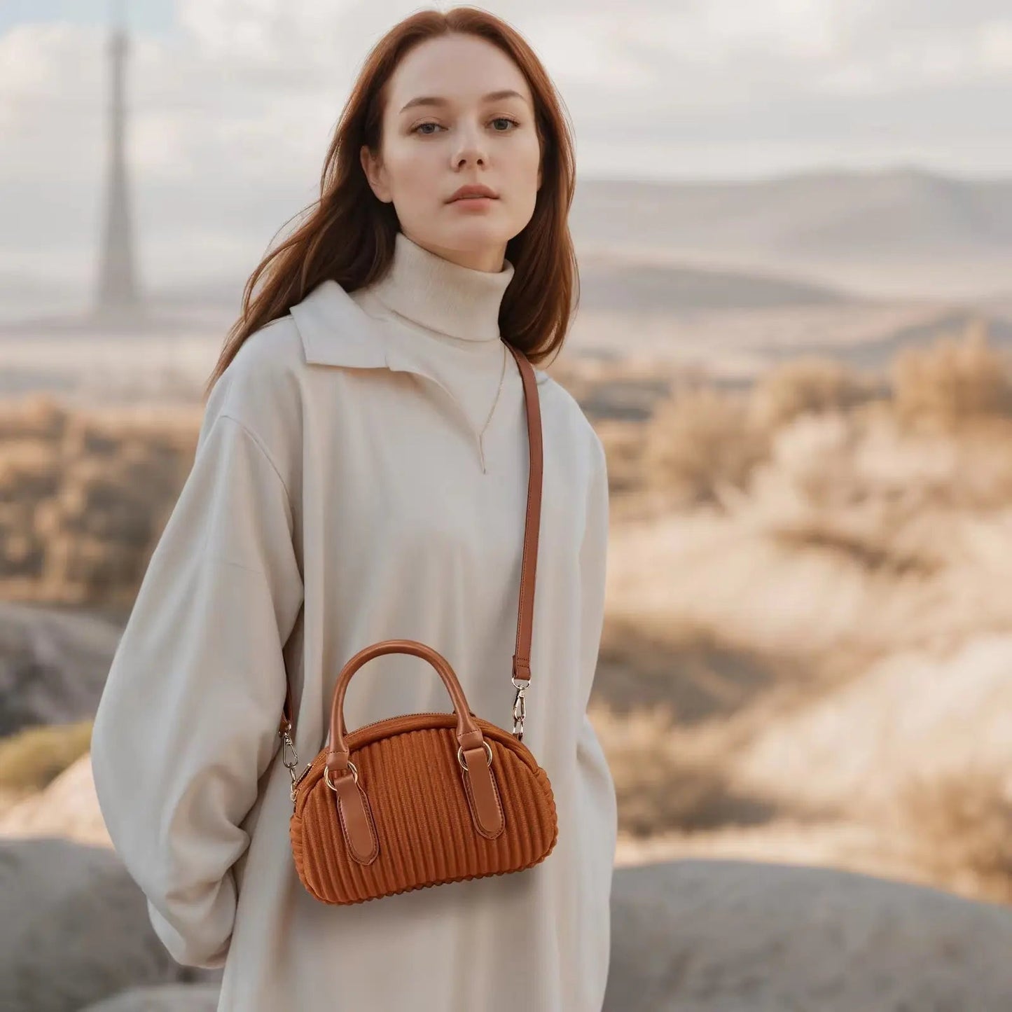 Elegant Pleated Mini Bowling Bag – Chic Convertible Crossbody & Handheld Purse