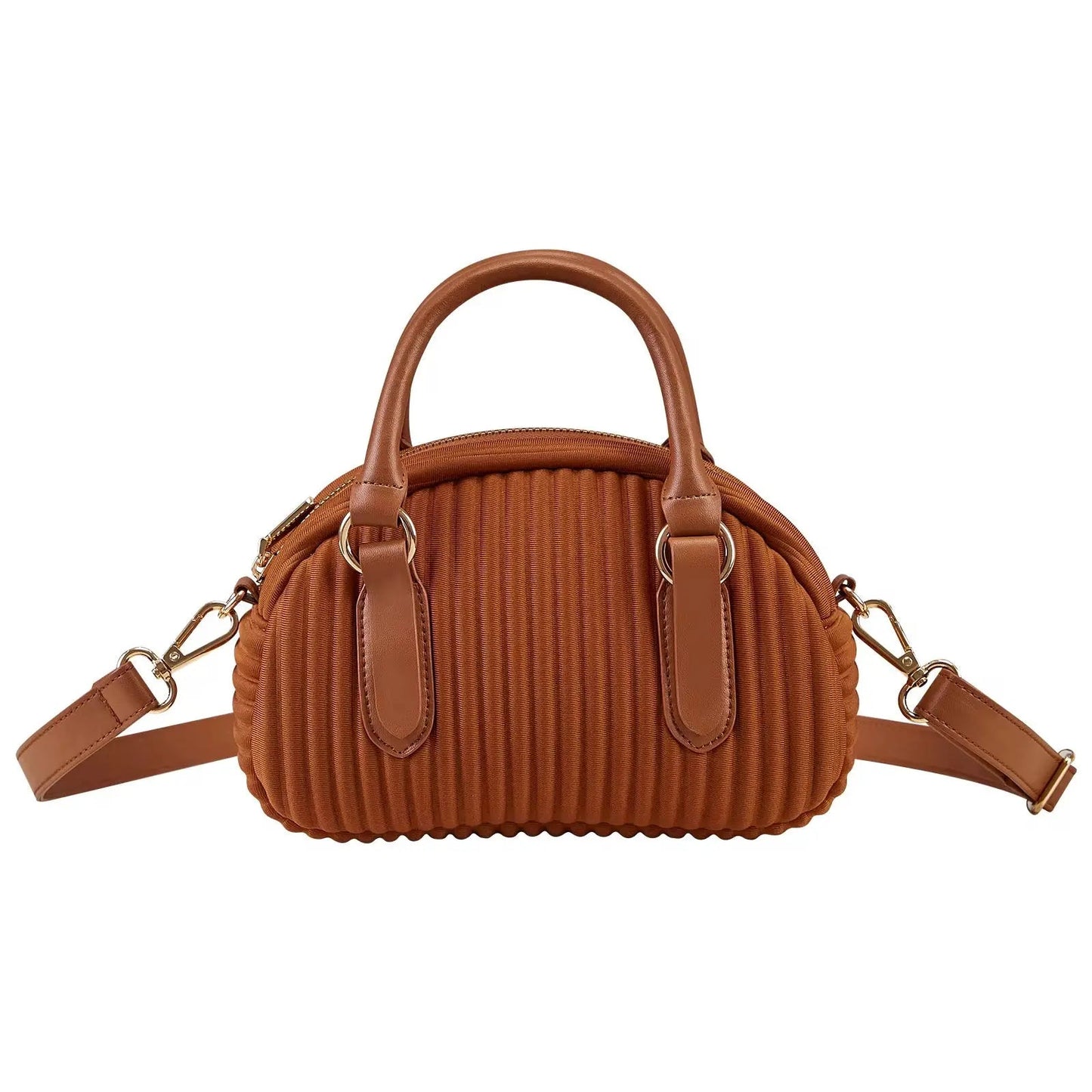 Elegant Pleated Mini Bowling Bag – Chic Convertible Crossbody & Handheld Purse