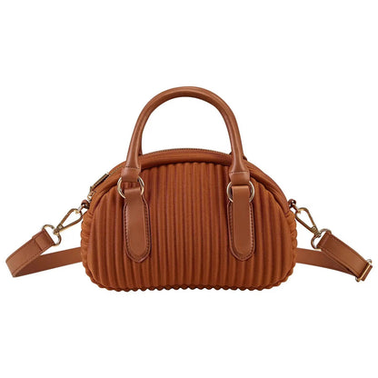 Elegant Pleated Mini Bowling Bag – Chic Convertible Crossbody & Handheld Purse