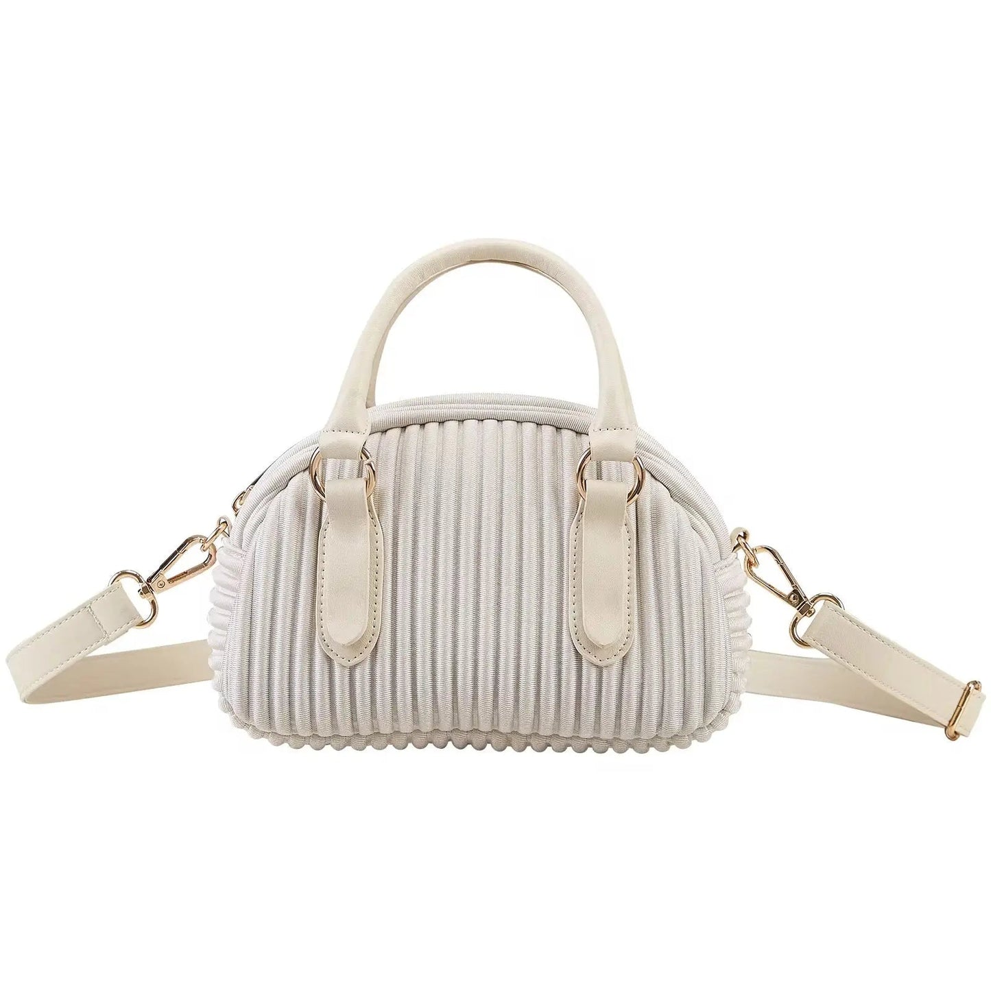 Elegant Pleated Mini Bowling Bag – Chic Convertible Crossbody & Handheld Purse