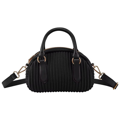 Elegant Pleated Mini Bowling Bag – Chic Convertible Crossbody & Handheld Purse