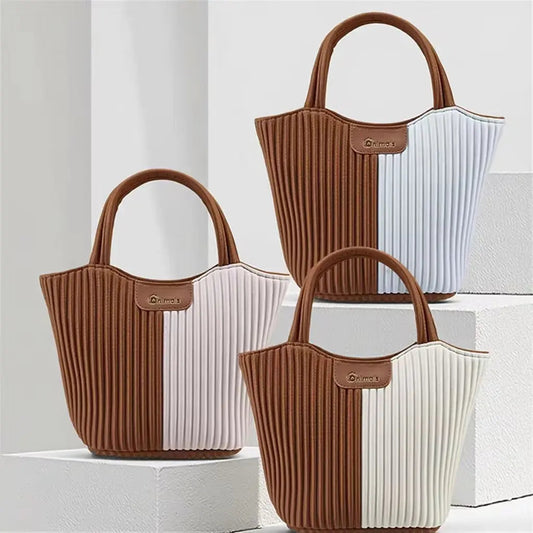 Two-Tone Pleated Mini Tote – Chic Dual-Color Crossbody & Top-Handle Handbag
