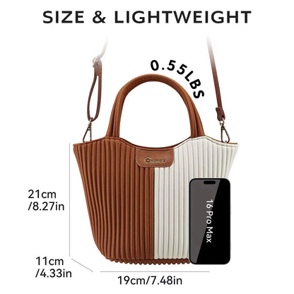 Two-Tone Pleated Mini Tote – Chic Dual-Color Crossbody & Top-Handle Handbag