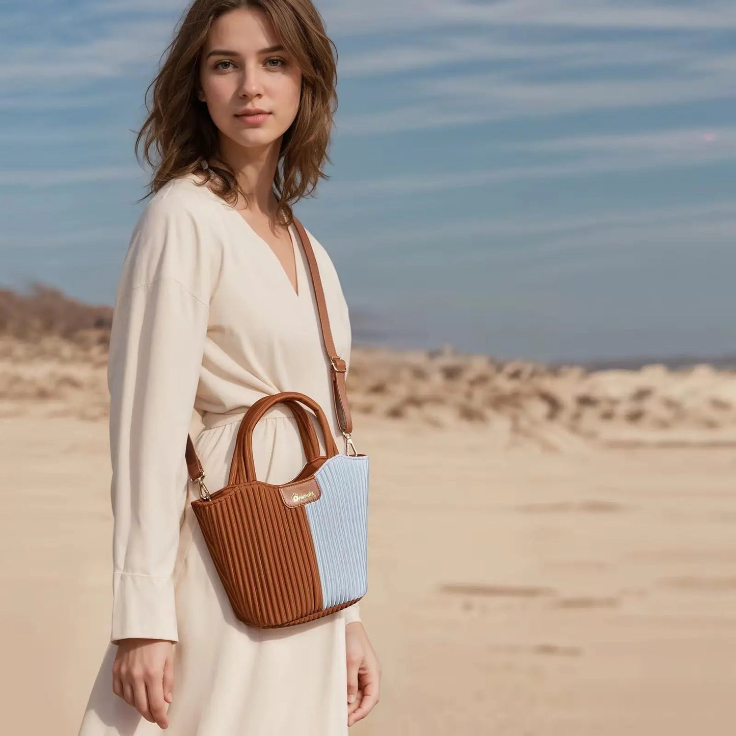 Two-Tone Pleated Mini Tote – Chic Dual-Color Crossbody & Top-Handle Handbag